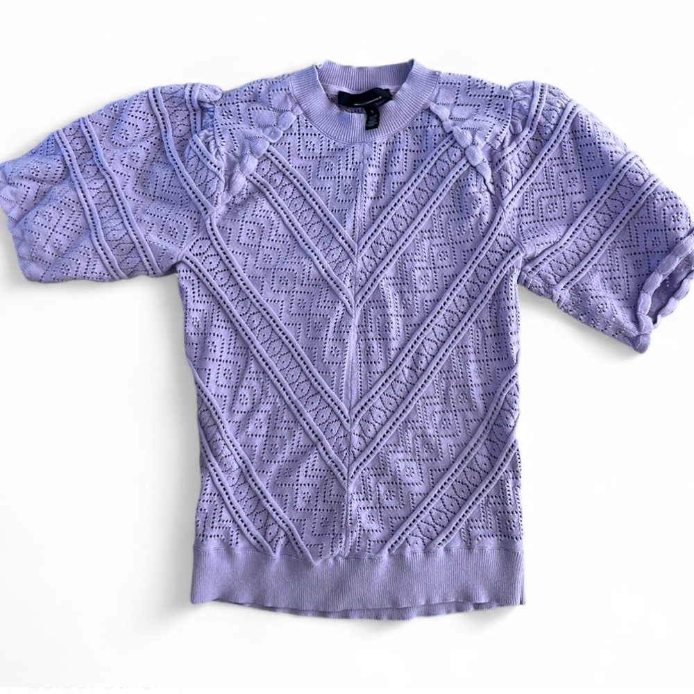 White House Black Market Lavender Pointelle Knit Short-Sleeve Top